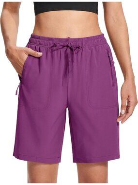 〽️Women's Hiking Shorts Purple Lightweight Casual Zipper Pockets Lightweight
